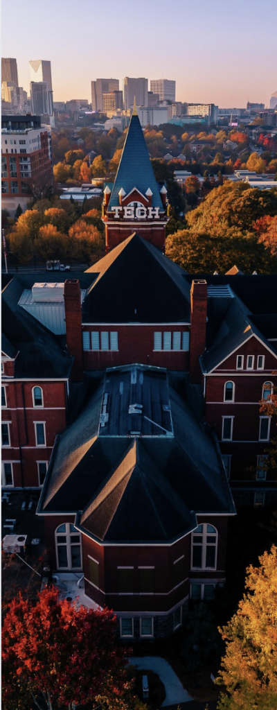 GT campus from above at sunset in autumn