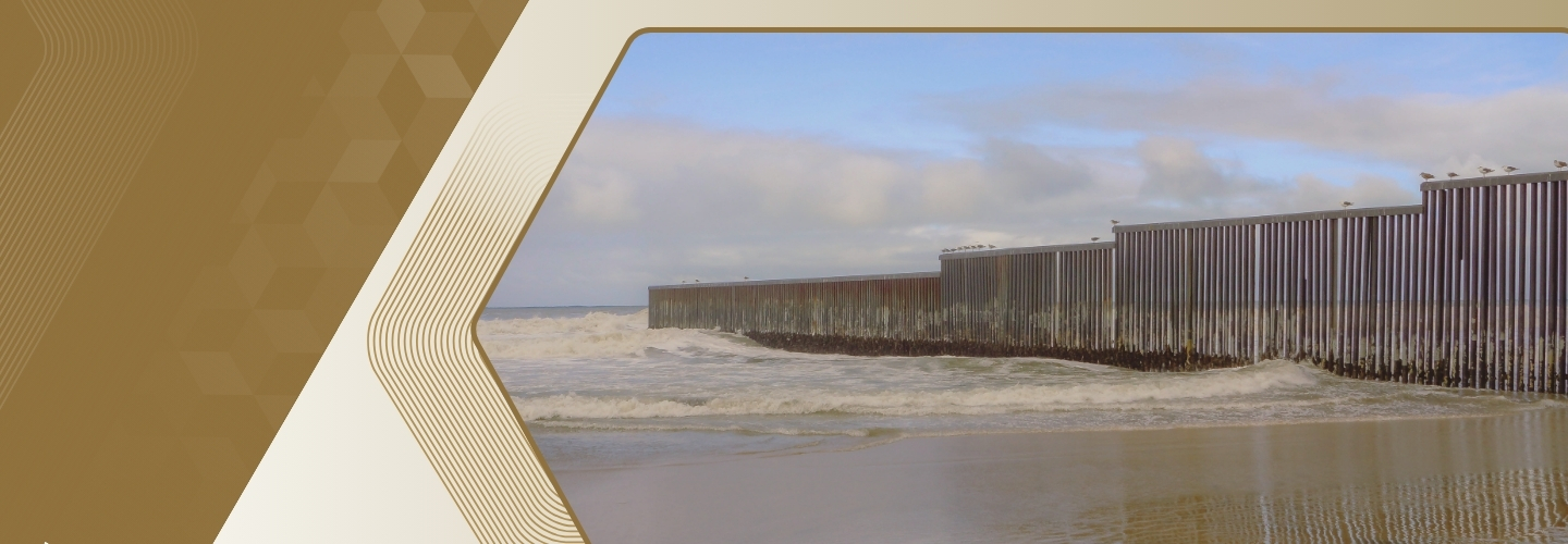 Graphic including photo of the U.S. / Mexico border in Tijuana.
