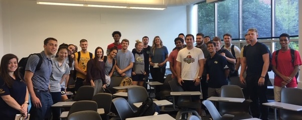 Amy Audibert, center, visited with HST 3075 Foundations of Sport Studies in September