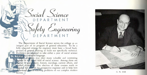 Introduction to the Department of Social Sciences from the 1949 edition of the Georgia Tech yearbook, featuring Department Head Sisk.