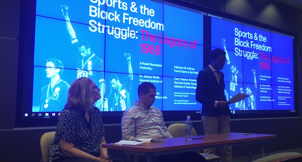 Historians Johnny Smith (School of History and Sociology, Georgia Institute of Technology) and Ashley Brown (Department of History, University of Wisconsin, Madison) were part of a fascinating panel discussion about sports and the black freedom struggle.