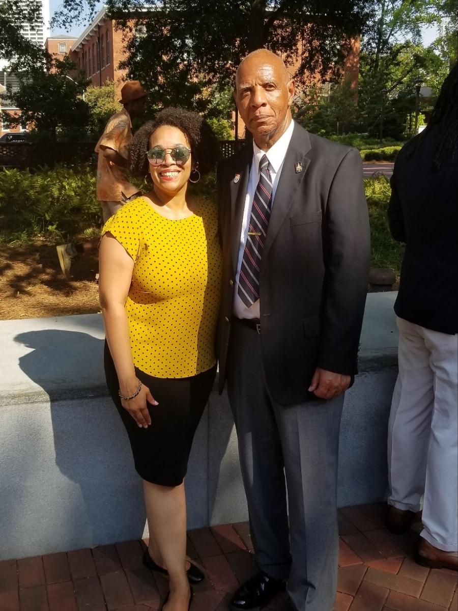 Sybrina with Georgia Tech pioneer and trailblazer who integrated GT, Lawrence Williams, at the unveiling the Three Trailblazers Statue in his honor.